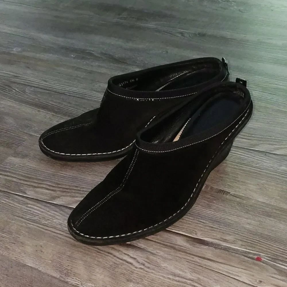 Cole Haan black suede wedge mules Sz 6.5B